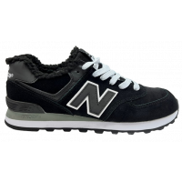 Кроссовки New Balance 574 Black Suede Leathe с мехом