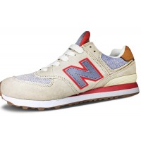 Женские кроссовки New Balance 574 бежевые с красным
