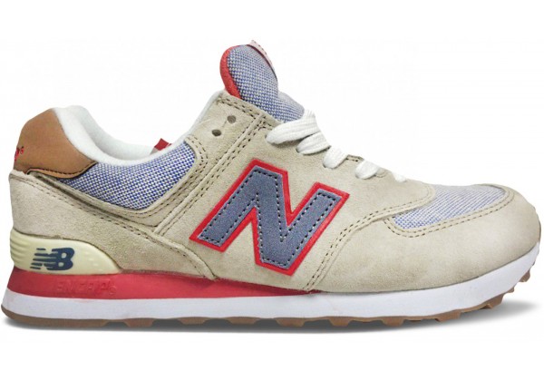 Женские кроссовки New Balance 574 бежевые с красным