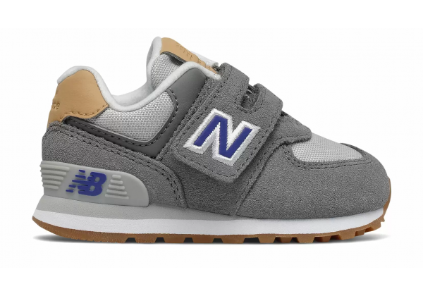  Детские кроссовки New Balance 574 Hook and Loop серые с синим