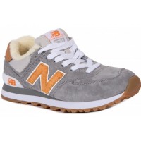 Кроссовки New Balance 574 зимние серые с оранжевым