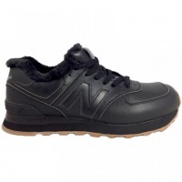 Кроссовки New Balance 574 зимние с мехом кожаные полностью черные