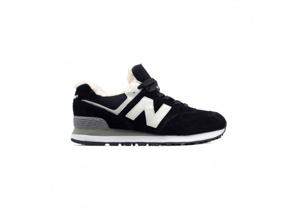 Кроссовки New Balance 574 зимние с мехом черные замшевые 